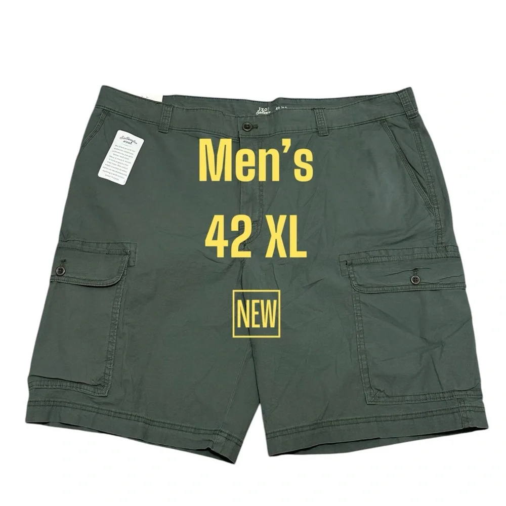 Men's IZOD Saltwater 42 XL Chino Khakis Cargo Utility Shorts Olive Green NWT - Picture 2 of 8